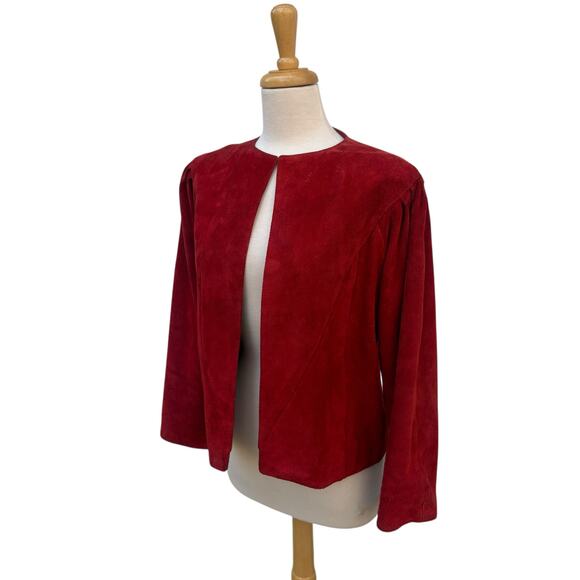 VTG 80s Red Suede Leather Jacket Med Long Sleeve Hook Closure Retro Western Bold - Picture 5 of 14
